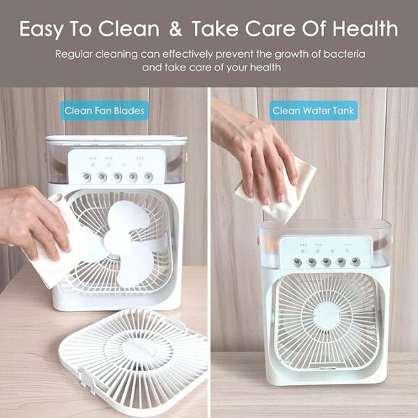 Portable Air Cooler Fan with Water Tank and USB Charging - Mini Air Conditioner for Personal Cooling, Humidifier, and Air Purifier, Perfect for Home, Office, or Outdoor Use - Image 4