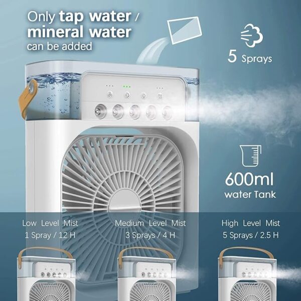 Portable Air Cooler Fan with Water Tank and USB Charging - Mini Air Conditioner for Personal Cooling, Humidifier, and Air Purifier, Perfect for Home, Office, or Outdoor Use - Image 2