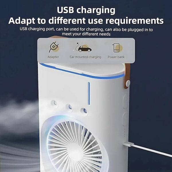 Portable Air Cooler Fan with Water Tank and USB Charging – Mini Air Conditioner for Personal Cooling, Humidifier, and Air Purifier - Image 2